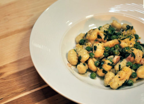Creamy Gnocchi, Pancetta, peas and Lemon